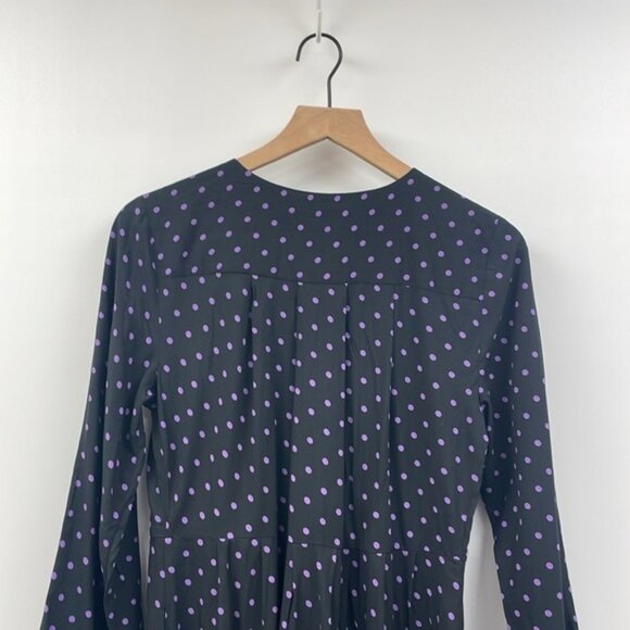Madewell Polka Dot Surplice V-Neck Faux Wrap Midi Dress Black Purple Small - Picture 9 of 12